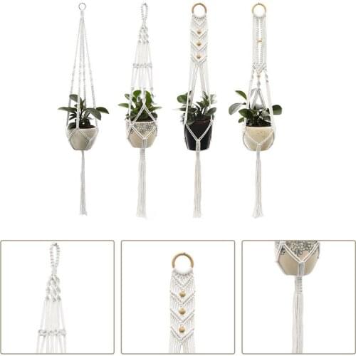 New Hand-woven Macrame Cotton Rope Flower Pot Hanging Basket Net Bag Knotted Rope Flowerpot Plant Holder Home Garden Decoration
