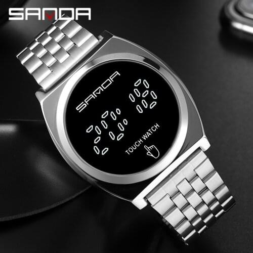 New Product Luxury Mens Digital LED Watch Casual Touch Watch Simple Stainless Steel Outdoor Electronic Watches Relogios Student