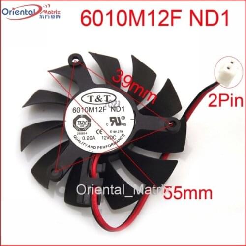 Free Shipping New 6010M12F ND1 12V 0.20A 55mm 39*39*39mm Graphics / Video Card VGA Cooler Fan 2Wire 2Pin