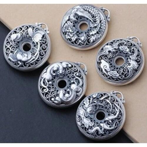 Real S999 silver filigree crafts female safety pendant brave troops phoenix wear peony necklace silver women pendant 2021 New