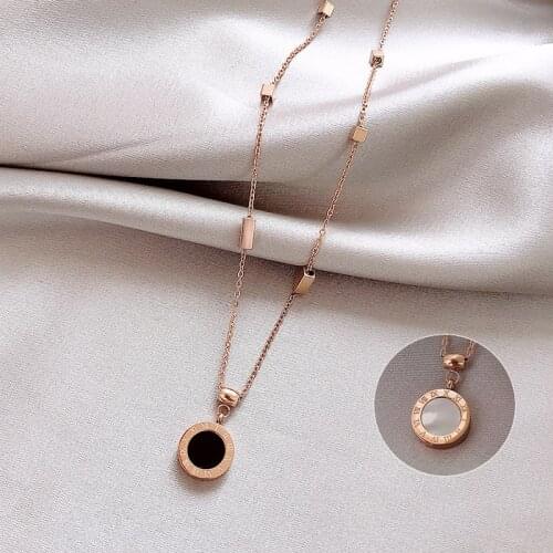 New Fashion Women Necklace Stainless Steel Shell Necklace Roman Numeral Luxury Jewelry Top Quality Women Wedding Jewelry