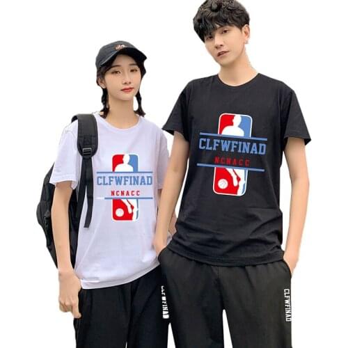 Couples Lovers Cotton T-Shirt for Women Unisex Loose Letter Print T-Shirt Casual Fashion Hip Hop Tops Sports Golf Jogger Pants