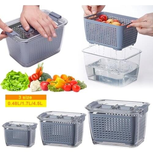 Kitchen Plastic Storage Box Fresh-Keeping Box Refrigerator Fruit Vegetable Drain Crisper Kitchen Storage Containers With Lid