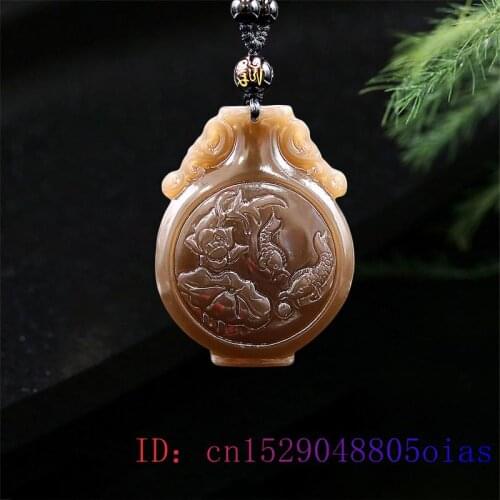 Brown Jade Vase Pendant Jadeite Natural Gifts Charm Gemstone Carp Amulet Jewelry Carved Necklace Chinese Women Fashion