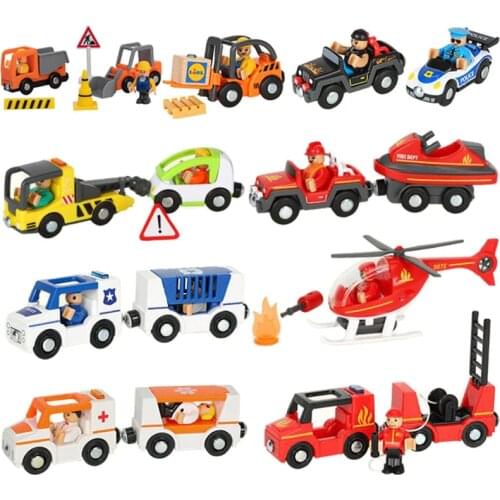 Fire Truck Magnetic Train Car Ambulance Police Car Toy Fit Brio Wooden Train Track Railway Toys For Children