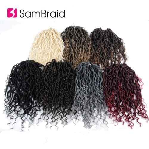 SAMBRAID 14 INCH Boho Crochet Braids River Faux Curly Locs Synthetic Braiding Hiar Extensions Bohemian Black For Women