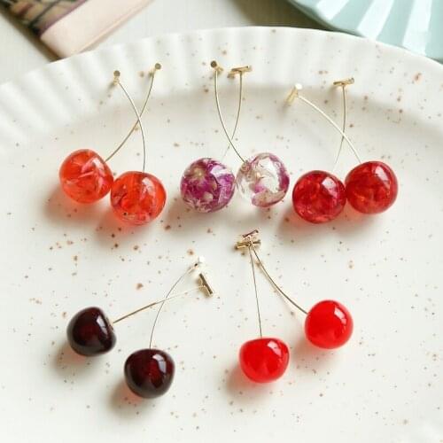 Cherry cherries earrings niche jewelry accessories handmade diy materials