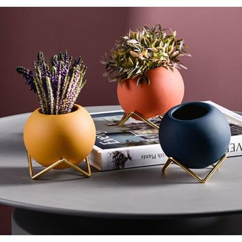 European-style Sphere Ceramic Flowerpot Desktop Stand Dried Flower Vase Decoration Small Ornaments Floral Plant Simple Flower