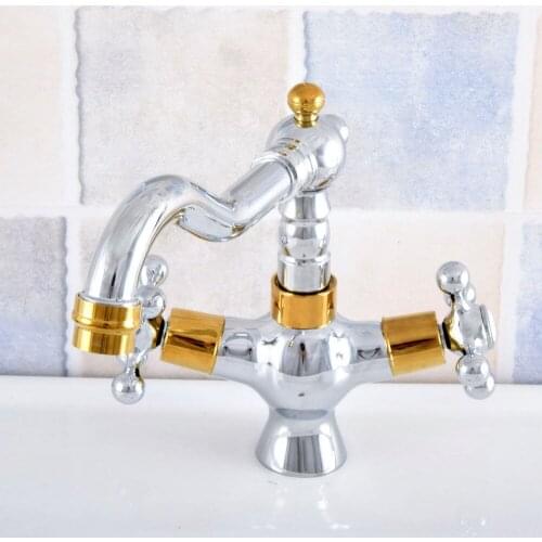 Kitchen Wet Bar Bathroom Vessel Sink Faucet Silver Polished Chrome Gold Color Brass Swivel Spout Mixer Tap Single Hole msf811