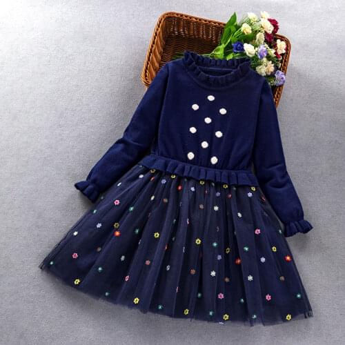Girls Sweater lace Dress 2020 Autumn Winter Kids Long Sleeve flower Princess Dresses little girl Party Clothing Children costume