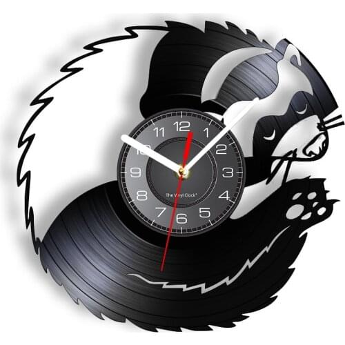 Ferret Animal Vinyl Wall Clock Ferret-polecat Vintage Laser Cut Longplay Wall Watch Home Interior Decor Non-ticking Haning Art