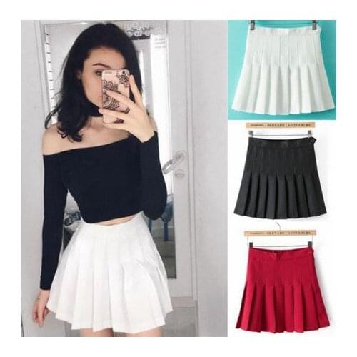 Fashion Women Sexy Pleated Mini Skirt School Girl Skater Tennis Skirt High Waist Flared White Red Female Short Summer Skirt