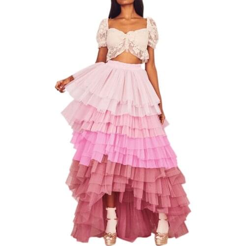 Chic Long Tulle Skirts Women Multi Colors faldas Tulle Skirt Pink Lady Outfit Asymmetrical Maxi Skirts
