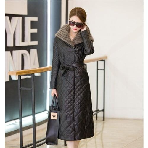 Womens Leather Down 2020 Jacket Winter Coat Female Fur Collar Hooded Jackets Women Long Parkas Jaqueta De Couro WXF202