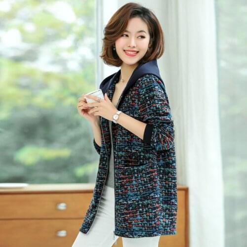 New 2021 Spring Autumn Jacket Casual Womens Coat Mid-Length Korean Loose Hooded Coats Hoodie Female Outerwear Tops High Quality