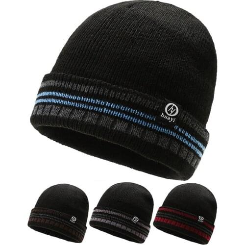 Winter Warm Hat Mens Knitted And Velvet Thick Woolen Cap Beanie Hat For Old People