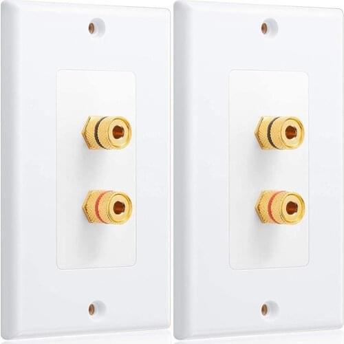 2 Pack Single Gang 1.0 Speaker Wire Wall Plate (Banana Plug Wall Plate) for 1.0 Speaker, White