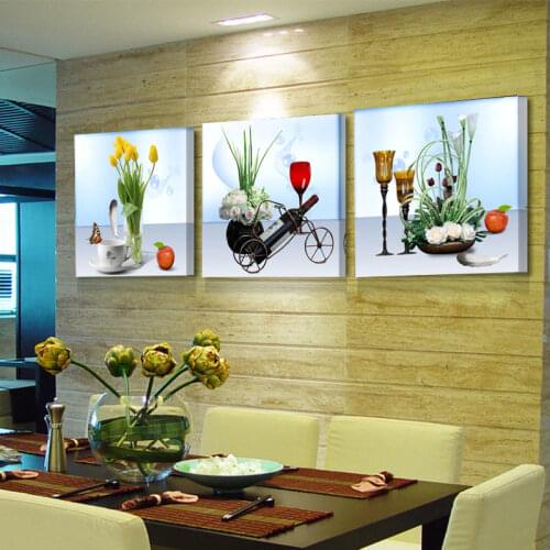3 Pieces Red Wine Flowers Posters Wall Art Canvas Pictures Home Decor Printed Paintings Accessories for Living Room Decorations