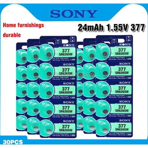 30pcs 100% Original 1.55V 377 377A SR626SW SR626 AG4 LR626 SR66 AG 4 Button Coin Cell For Watch Toys Remote Cell Coin Battery
