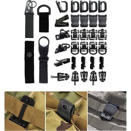 35Pcs Tactical Gear Clips Molle Attachments Elastic String Strap Camping Equipment 360 Rotation D-Ring Clips for Pouch Backpack