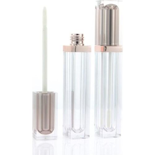 6 ml Square Acrylic Clear Empty Lip Gloss Tube Lips Balm Bottle Brush Container Mini Refillable Bottle Lipgloss Tube Gold Silver