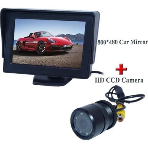 Promotion period 2 in 1 car backing kit bring 28mm car parking camera black shell night vision +4.3" car display monitor