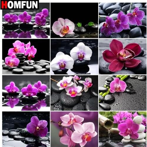 HOMFUN 5D Diy Diamond Painting Cross Stitch "Orchid candle stone flower" Home Decor Full Rhinestones Inlay Diamond Embroidery