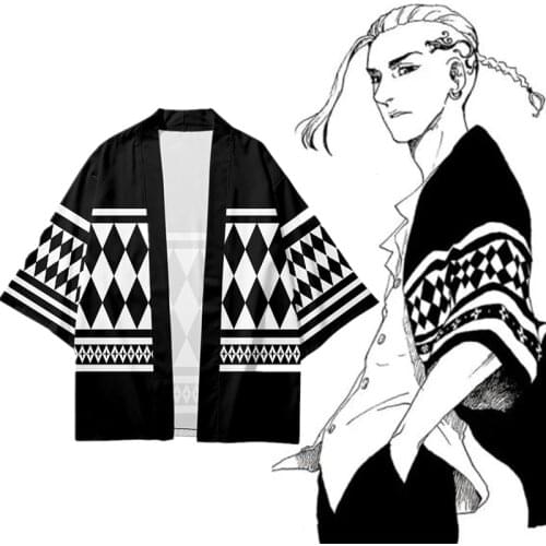 Anime Tokyo Avengers Cosplay Cloak Halloween Black and White Tops Summer Hanagaki Martial Arts Miyaba Kenryu Kimono