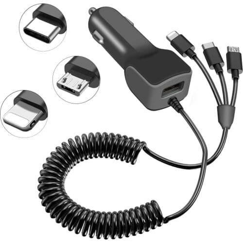 For Type-c charger car for android fast quick charge with cable for iphone USB Car Phone Charger For Samsung Xiaomi Redmi Note 7