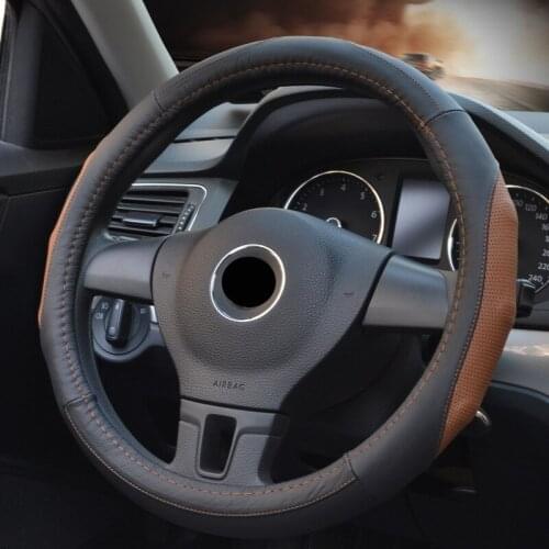 100% Real cowhide Universal Car Steering-wheel Cover DERMAY Leather 37CM-38CM Car-styling Sport Auto steering wheel cover