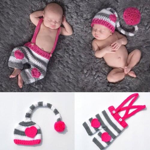 Heart Design Baby Elf Hat with Pants Crochet Knit Newbown Costume Outfit Love Heart Photography Props Baby Photo Shoot Clothes
