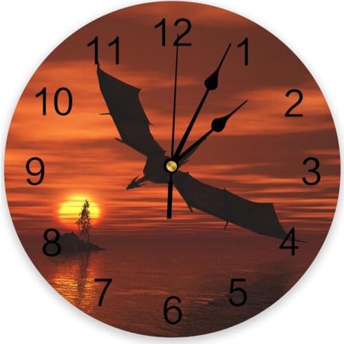 Dragon Wings Sky Sunset Landscape Sea Living Room Clock Wall Round Clocks Decor Home Bedroom Kitchen Decoration Wall Clocks