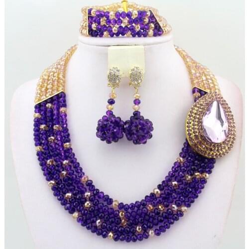Purple African Beads Jewelry Set Crystal Beads Necklace Set nigerian wedding bridal jewelry set W7074