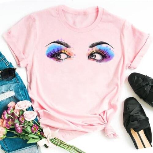 Watercolor Eye Lashes Print T Shirt Fashion Women T Shirt Casual Short Sleeve Women Tops T-shirt Cute Graphic Tee Shirts Clothes