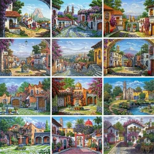 GATYZTORY Painting By Numbers For Adults Beautiful Village Sceney Oil Paints Kits HandPainted Diy Gift Home Decor Artwork