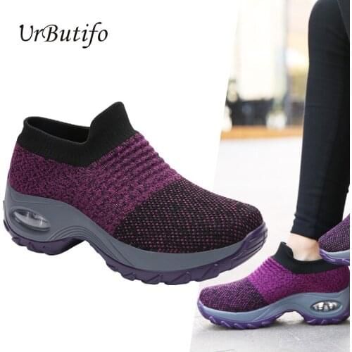 UrButifo Platform Sneakers Woman Height Increasing Casual Shoes 2019 New Women Sneakers Outdoor Ladies Slip-On Flat Shoes