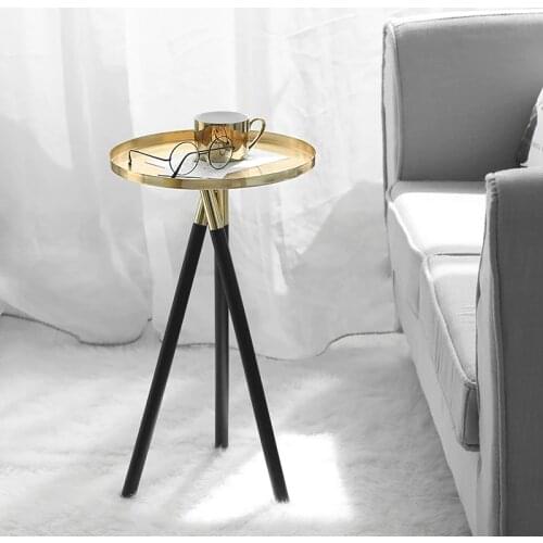 Living Room Furniture Tea Coffee Tables Home Decor Golden Round Table Nordic Modern Stainless Steel Wood Sofa Corner Side Table