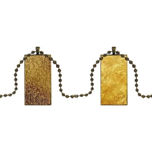 Metallic Gold Foil Cartoon Glass Cabochon Pendant Necklace Rectangle Fashion Necklace For Girls Wholesale