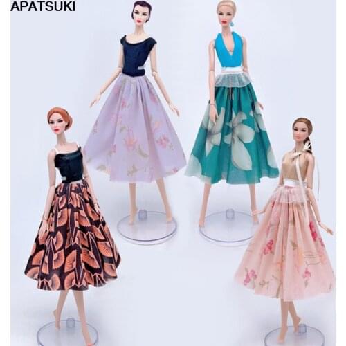 Toys For Children Fashion Doll Clothes For Barbie Doll Dress Outfits Vest & Countryside Floral Midi Skirt 1/6 Doll Accessories