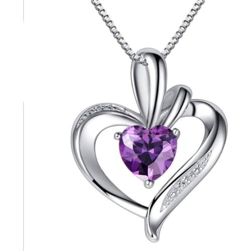 Trendy Silver Plated Chain Necklace For Women Jewelry Classic Crystal Purple Heart Pendant Female Choker Accessories Girls Gift