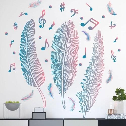 Music Feather Wall Stickers Kids Room Teenager Bedroom Living Room Backdrop Wall Decoration Creative Mural Home Office Decor Art