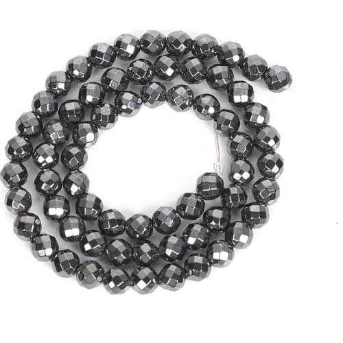 New 2-10mm Faceted Round Black Hematite Natural Stone Beads For Jewelry Making DIY Loose Space Beads Necklace Bracelet Handmade