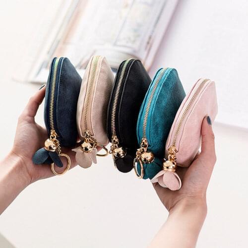 New Fashion Women Purse Ladies PU Leather Mini Wallet Card Key Holder Zip Coin Purse Floral Pendant Clutch Bag Small Handbag Bag