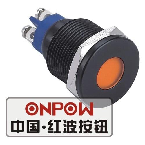 ONPOW 19mm Metal LED Waterproof Signal lamp, Black plated brass indicator lamp, indicator light (GQ19T-D/L/O/6V/A) CE,RoHS