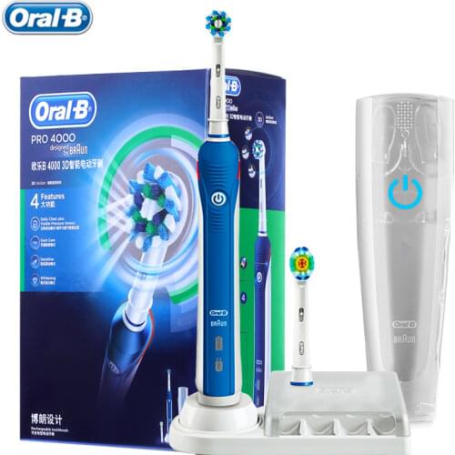 Oral B Ultrasonic Electric Toothbrush Pro4000 3D Smart Tooth Whitening Rechargeable Adult Teeth Brush Waterproof Stain Remove