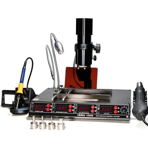 YIHUA 1000B 3 Functions in 1 Infrared Bga Rework Station SMD Hot Air Gun+75W Soldering Irons+540W Preheating Station 110V/220V