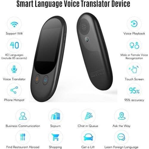 Smart Language Voice Translator Device Translation 40 Languages 2.4 Inch TouchScreen Rechargeable Battery for Learning Traveling