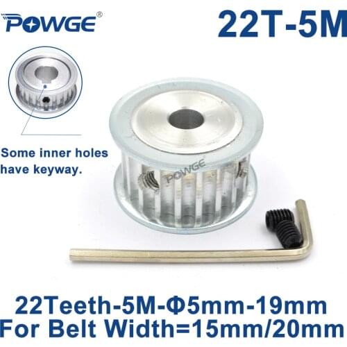 POWGE 22 Teeth HTD 5M Synchronous Timing Pulley Keyway Bore 8/10/12/14/15/16/17/18/19/20mm for Width 15/20mm HTD5M 22Teeth 22T