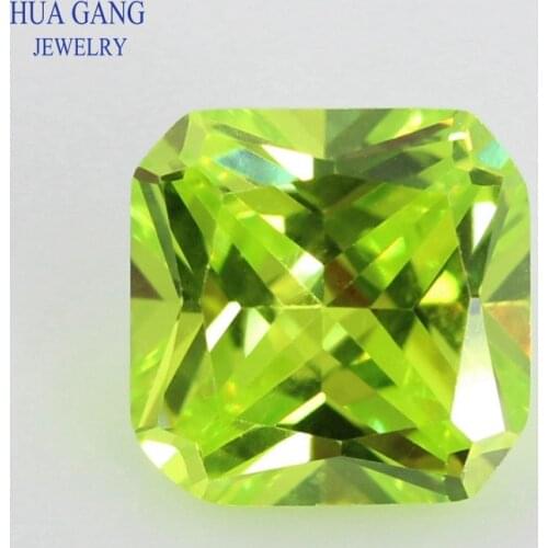 Size 3x3~12x12mm 5A Cubic Zirconia Apple Green Square Octangle Shape Princess Cut CZ Stone Synthetic Gems Beads Free Shipping