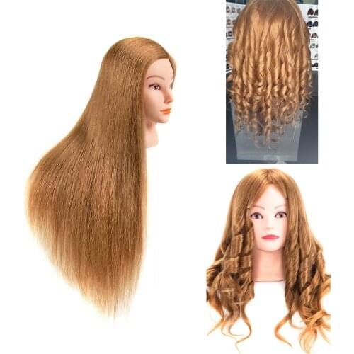 Training Heads Hair 85% Human Hair 60CM Styling Hairdressing Practice Curls Professional Mannequin Head Doll